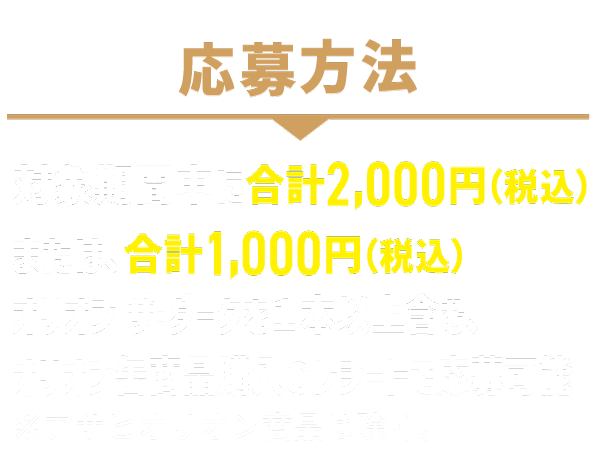 応募方法は対象期間中に合計2000円または合計1000円オリオンザ・ダークを１本以上含むオリオン缶商品購入のレシートで応募可能